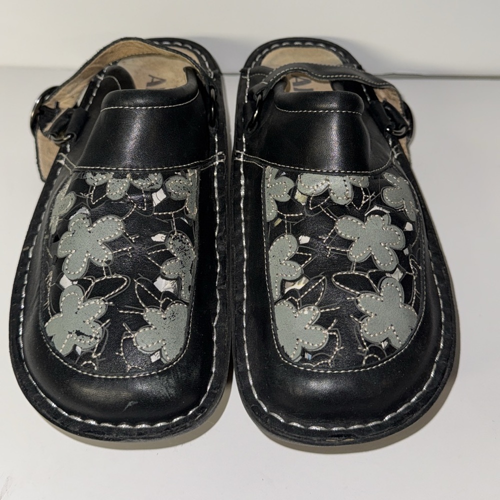 Sz 6 WOMENS ALEGRIA SEVILLE PROFESSIONAL CLOGS MULES SLIP ON SHOES BLACK/GRAY